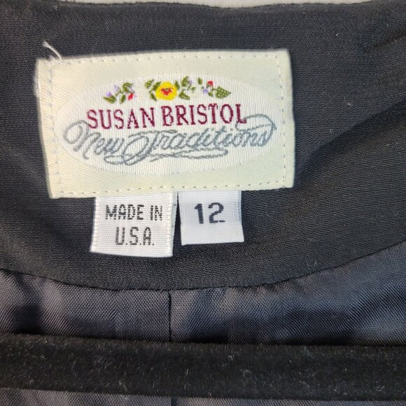 Quilted Floral Vest Size 12 Susan Bristol Winter Rose Black USA Button Deadstock - Picture 4 of 9